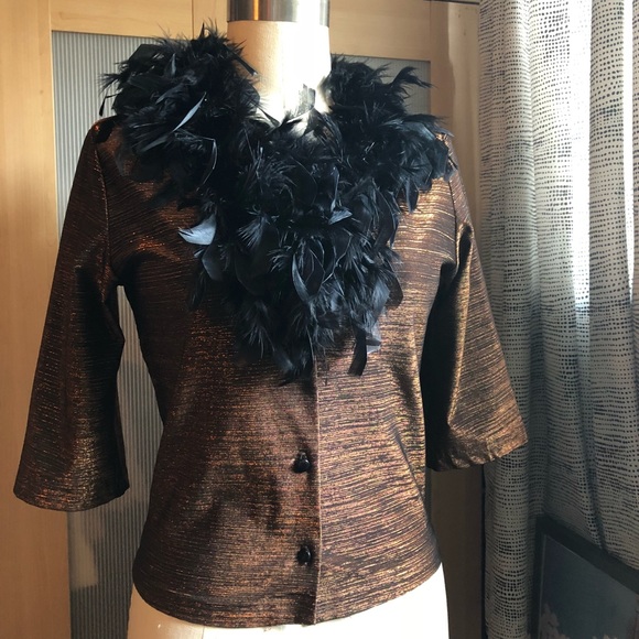Retro Vintage 1999 Feathered Metalic bttn down Top - Picture 1 of 8